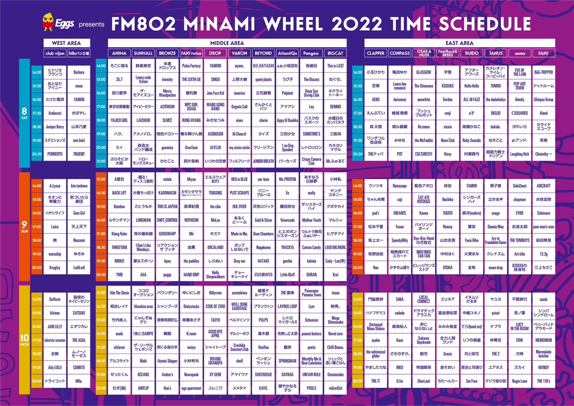 Eggs presents FM802 MINAMI WHEEL 2022 出演日時、会場決定！！